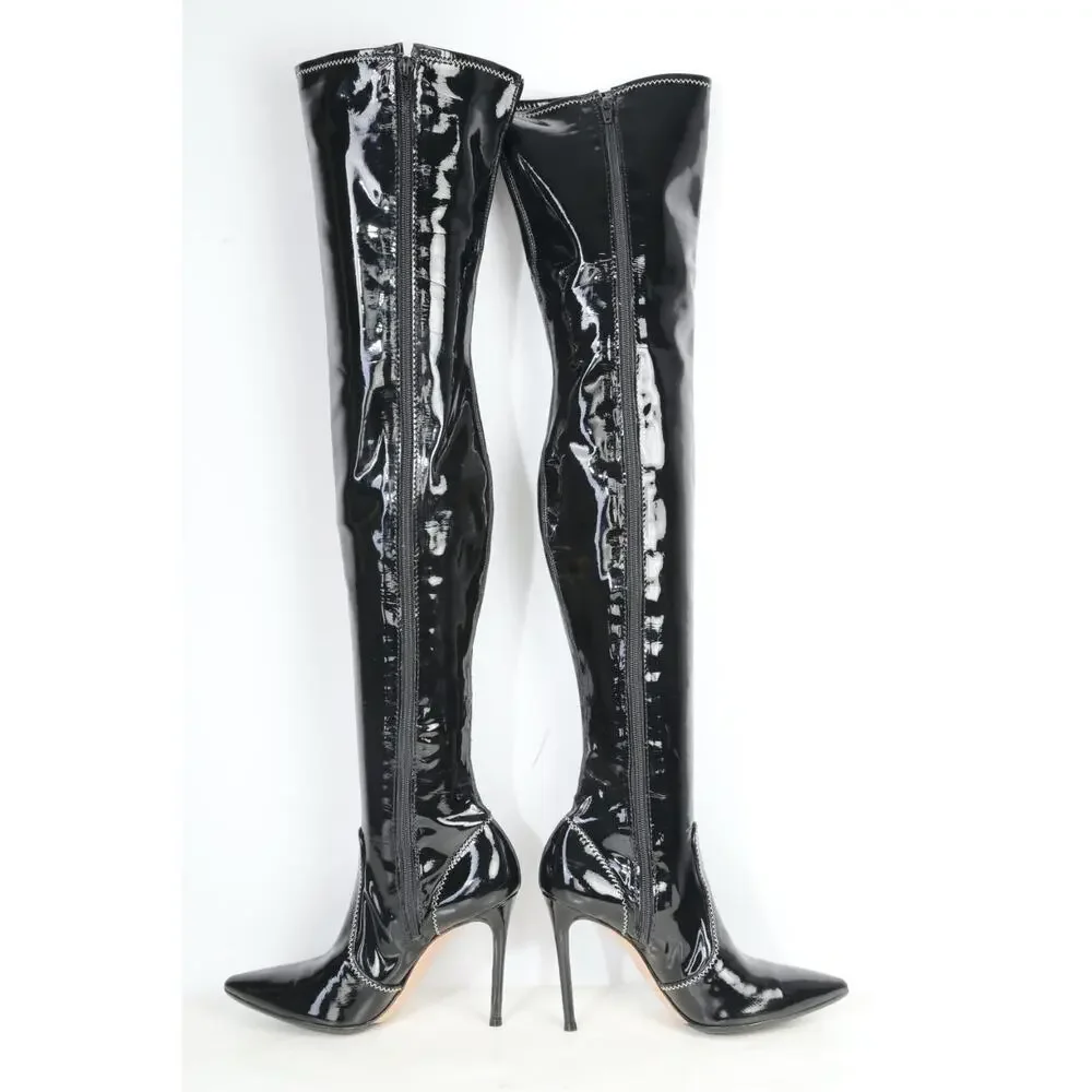 Gianvito Rossi Black Patent Leather Over The Knee OTK Stiletto Boots 36.5 / 6.5